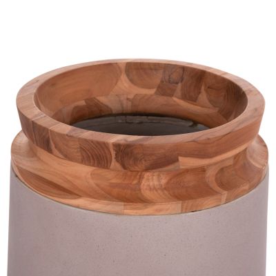 DECORATIVE FLOOR VASES 2PCS LINTER HM21140.04 FIBER CEMENT IN TAUPE-TEAK WOOD 47H & 60Hcm.