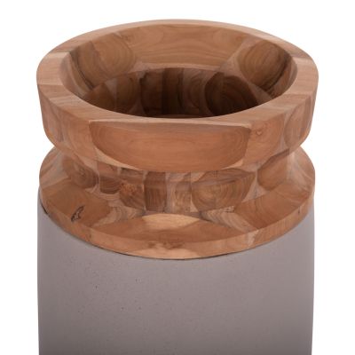 DECORATIVE FLOOR VASES 2PCS LINTER HM21140.04 FIBER CEMENT IN TAUPE-TEAK WOOD 47H & 60Hcm.