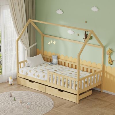 KIDS' BED WITH DRAWERS PHYLLIS HM724.01 PINE WOOD IN NATURAL 196x97x161Hcm.