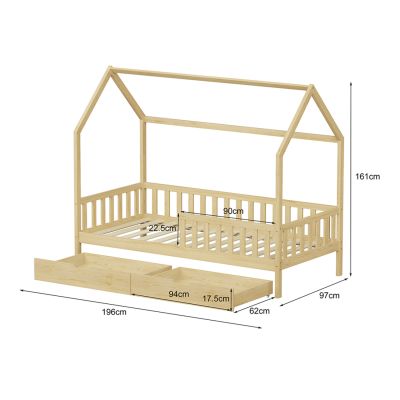KIDS' BED WITH DRAWERS PHYLLIS HM724.01 PINE WOOD IN NATURAL 196x97x161Hcm.
