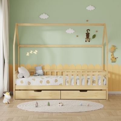 KIDS' BED WITH DRAWERS PHYLLIS HM724.01 PINE WOOD IN NATURAL 196x97x161Hcm.