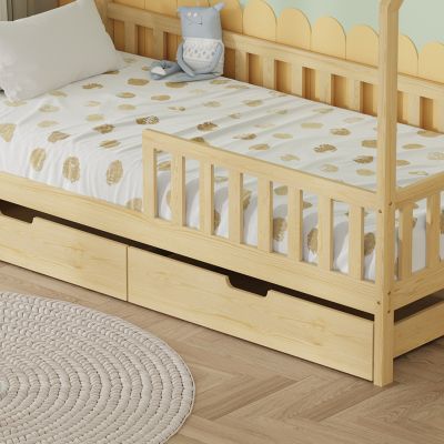 KIDS' BED WITH DRAWERS PHYLLIS HM724.01 PINE WOOD IN NATURAL 196x97x161Hcm.