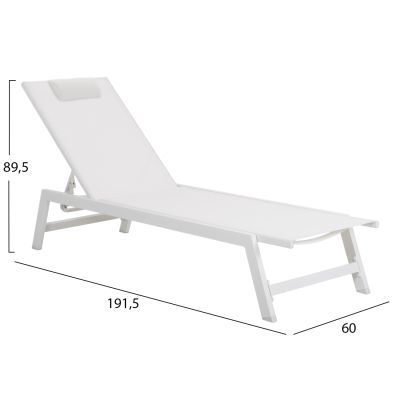 ALUMINUM SUNBED WITH HEADREST RABIA HM5982.01 IN WHITE 191,5x60x89,5Hcm.