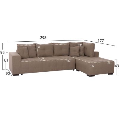 CORNER SOFA-BED WITH STORAGE SPACE TRENDSTON HM3302.03R BEIGE FABRIC 298x177x95Hcm.
