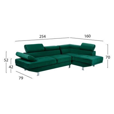 Corner Sofa FAITH Forest Green velvet HM3156.01 254x79-160x70-84 cm