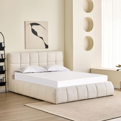 DOUBLE BED EDDY HM731.03 BEIGE BOUCLE & STORAGE SPACE--FOR MATTRESS 160x200cm.