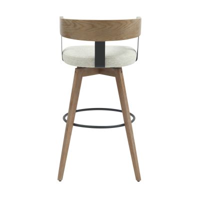 BAR STOOL MEDIUM HEIGHT SWIVEL LANI HM9988.01 BEECH WOOD LEGS-PLYWOOD BACK-ECRU FABRIC SEAT 55x55x97Hcm.