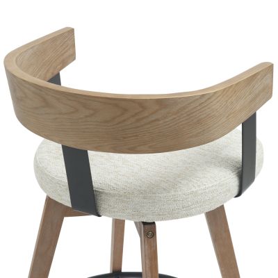 BAR STOOL MEDIUM HEIGHT SWIVEL LANI HM9988.01 BEECH WOOD LEGS-PLYWOOD BACK-ECRU FABRIC SEAT 55x55x97Hcm.