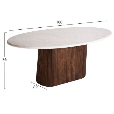 DINING TABLE OVAL PURGER HM9715 SOLID MANGO WOOD-WHITE MARBLE 180x90x76Hcm.