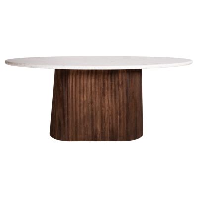 DINING TABLE OVAL PURGER HM9715 SOLID MANGO WOOD-WHITE MARBLE 180x90x76Hcm.