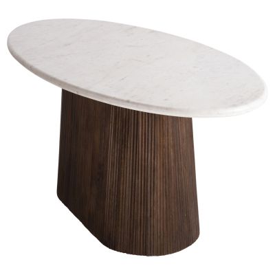 DINING TABLE OVAL PURGER HM9715 SOLID MANGO WOOD-WHITE MARBLE 180x90x76Hcm.