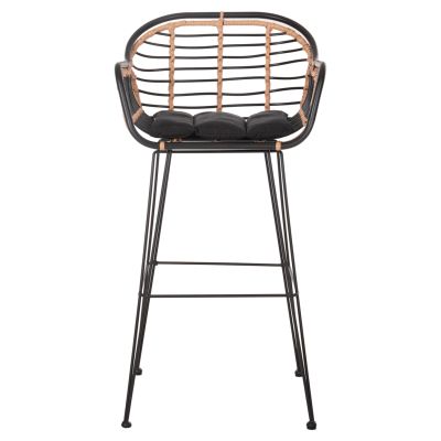 BAR STOOL ALLEGRA HM5690.11 METAL&CUSHION BLACK-WICKER BEIGE 55x54x108Hcm.
