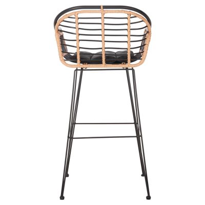 BAR STOOL ALLEGRA HM5690.11 METAL&CUSHION BLACK-WICKER BEIGE 55x54x108Hcm.