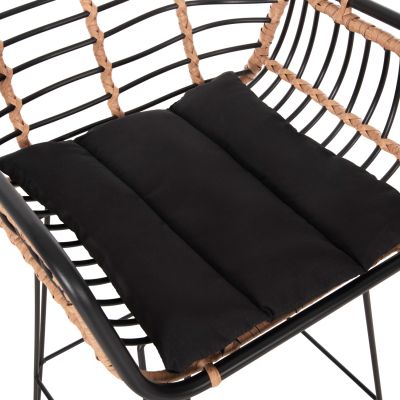 BAR STOOL ALLEGRA HM5690.11 METAL&CUSHION BLACK-WICKER BEIGE 55x54x108Hcm.