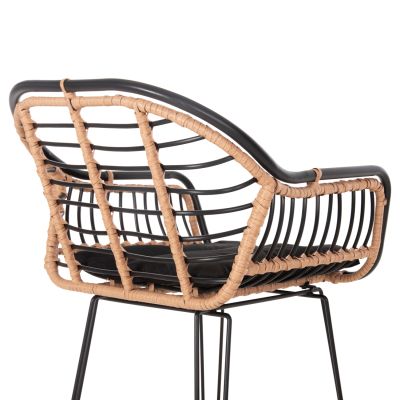 BAR STOOL ALLEGRA HM5690.11 METAL&CUSHION BLACK-WICKER BEIGE 55x54x108Hcm.