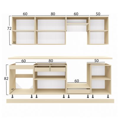 KITCHEN COMBO MDF DARK GREY-HPL TOP BEIGE MARBLE 250x47x84,8Hcm.HM2471.01