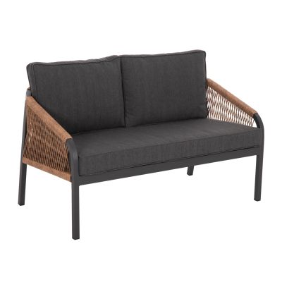 OUTDOOR SOFA 2-SEATER MAERLY HM6116.03 ALUMINUM IN ANTHRACITE-DARK BEIGE SYNTHETIC ROPE-ANTHRACITE CUSHIONS