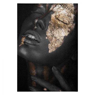 CANVAS PAINTING DARK SKINNED GIRL WITH GOLD MAKEUP HM7196.01 50X3X70 cm.