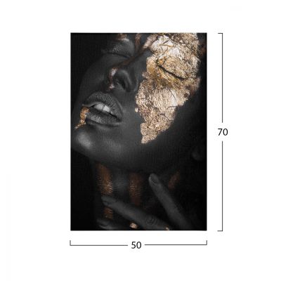 CANVAS PAINTING DARK SKINNED GIRL WITH GOLD MAKEUP HM7196.01 50X3X70 cm.