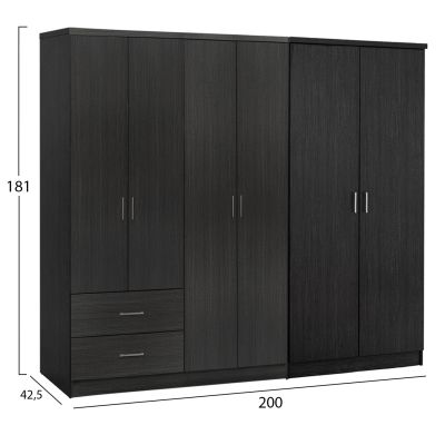 WARDROBE 6-LEAF BLAKELY HM21235.01 MELAMINE IN ZEBRANO COLOR 201x43x181Hcm.