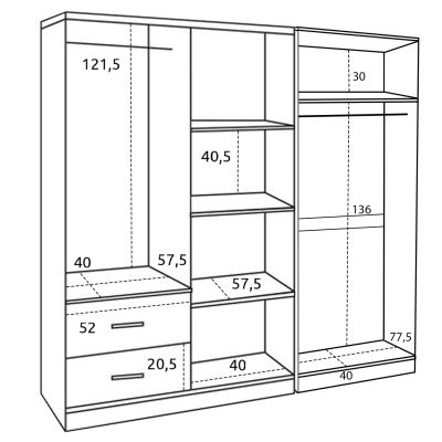 WARDROBE 6-LEAF BLAKELY HM21235.01 MELAMINE IN ZEBRANO COLOR 201x43x181Hcm.