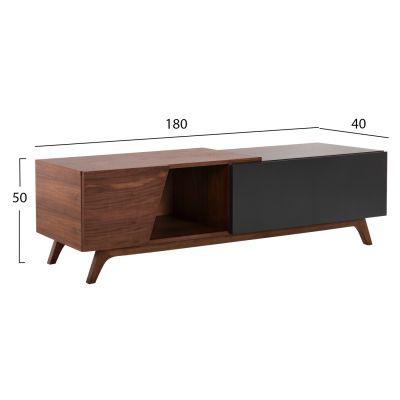 TV CABINET HUDSON HM9748 MDF WITH WALNUT VENEER IN WALNUT AND DAREK GREY COLOR 180x40x50Hcm.