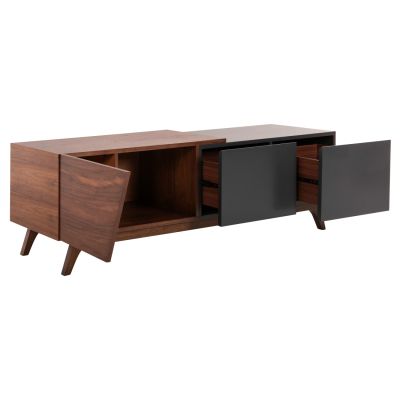 TV CABINET HUDSON HM9748 MDF WITH WALNUT VENEER IN WALNUT AND DAREK GREY COLOR 180x40x50Hcm.