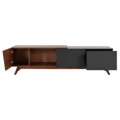 TV CABINET HUDSON HM9748 MDF WITH WALNUT VENEER IN WALNUT AND DAREK GREY COLOR 180x40x50Hcm.