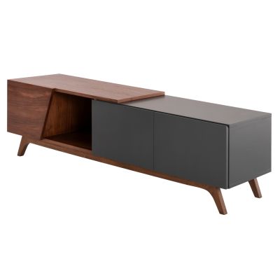 TV CABINET HUDSON HM9748 MDF WITH WALNUT VENEER IN WALNUT AND DAREK GREY COLOR 180x40x50Hcm.