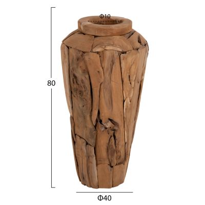 ДЕКОРАТИВНА ПОДОВА ВАЗА ZENIA HM7920 РЕЦИКЛИРАНИ ПАРЧЕТА ТИКОВО ДЪРВО В ЕСТЕСТВЕН ЦВЯТ Φ40x80Hcm.