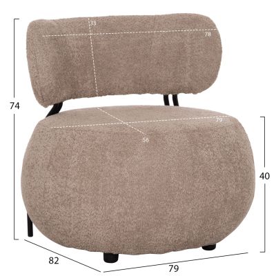 LOUNGE CHAIR ROUND KARSEN HM9598.08 DARK BEIGE BOUCLE FABRIC 79x82x74Hcm.
