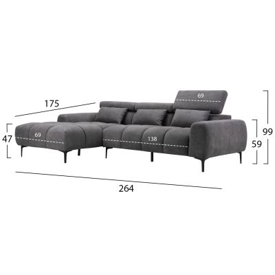 CORNER SOFA LEFT DIVYA HM3267.02L SYNTHETIC SUEDE IN GREY 264x175x99Hcm.