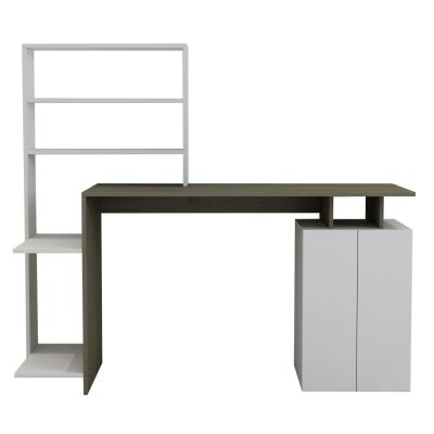 DESK WITH BOOKCASE ROCHELL MELAMINE OLIVE GREY WHITE COLOR 146,3x55x128,8Hcm.HM8886.11