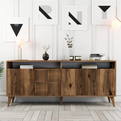 BUFFET MELAMINE HM9431.04 IN WALNUT COLOR 180x35x78.6Hcm.