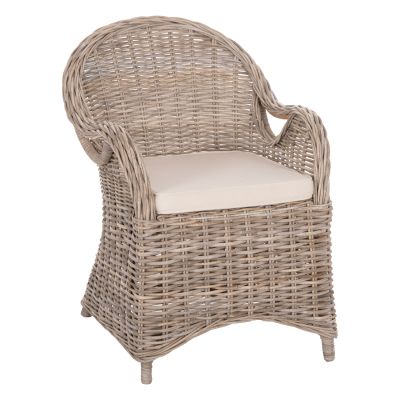 ARMCHAIR KEYLA HM9536 BROWN RATTAN-ECRU CUSHION 63x65x87Hcm.