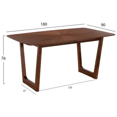ТРАПЕЗНА МАСА ПРАВОЪГЪЛНА ПЛАВКА HM9745 MDF С ФУРНИР ОРЕХ SUNBURST 180x90x76Hcm.