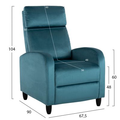 ARMCHAIR RELAX HIBER HM9782.06 PETROL BLUE VELVET 67,5x90x104Hcm.