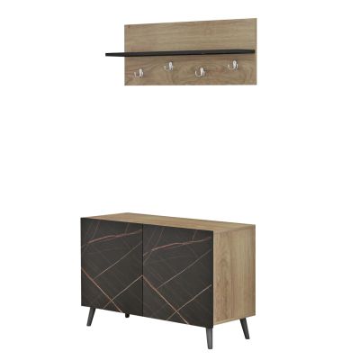 ENTRYWAY FURNITURE SET DELPHINE HM8876.12 MELAMINE IN BLACK MARBLE-NATURAL WOOD 80x31.5x52Hcm.