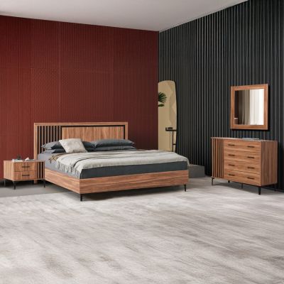 BEDROOM FURNITURE SET 4PCS HARRY HM21115 MELAMINE IN NATURAL WOOD & BLACK