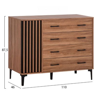 BEDROOM FURNITURE SET 4PCS HARRY HM21115 MELAMINE IN NATURAL WOOD & BLACK