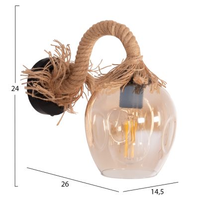 WALL SCONCE POPPER HM4481 METAL-ROPE-GLASS 14.5x26x24Hcm.