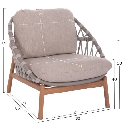 OUTDOOR LOUNGE SET 5PCS KROM HM6360.02 ALUMINUM--STRAP ROPE--3D PRINTED GLASS TOP