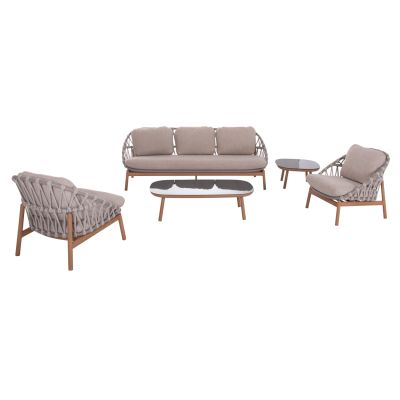 OUTDOOR LOUNGE SET 5PCS KROM HM6360.02 ALUMINUM--STRAP ROPE--3D PRINTED GLASS TOP