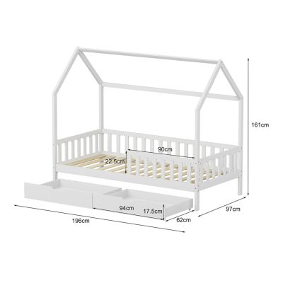 KIDS' BED WITH DRAWERS PHYLLIS HM724.03 PINE WOOD IN WHITE 196x97x161Hcm.