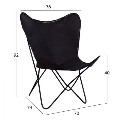 METAL ARMCHAIR WITH BLACK LEATHER AGED HM8293.03 76Χ74Χ92cm.