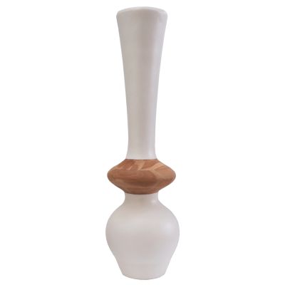 DECORATIVE FLOOR VASE NEBULA HM4660.02M FIBER CEMENT IN WHITE--TEAK WOOD Φ45x148Hcm.