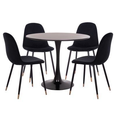 DINING SET 5PCS BROLIN HM21191 MDF TOP-METAL LEGS-VELVET--BLACK
