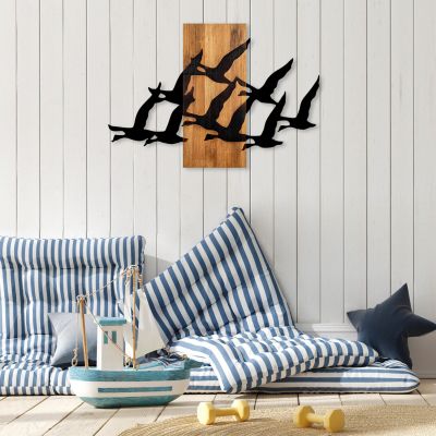 WALL DECORATION LARGE BIRDS HM4759-METAL IN BLACK-WOOD 58x3(thickness)x84Hcm.