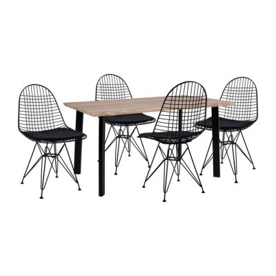 Set Dining Table 5 pieces with metallic black chairs HM10401