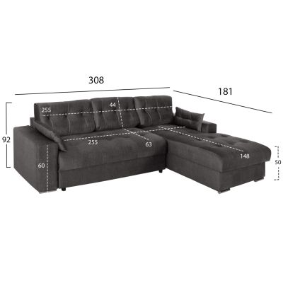 CORNER (RIGHT) SOFA-BED WITH STORAGE SPACE CLANCY HM3281.02R ANTHRACITE FABRIC 308x181x92Hcm.